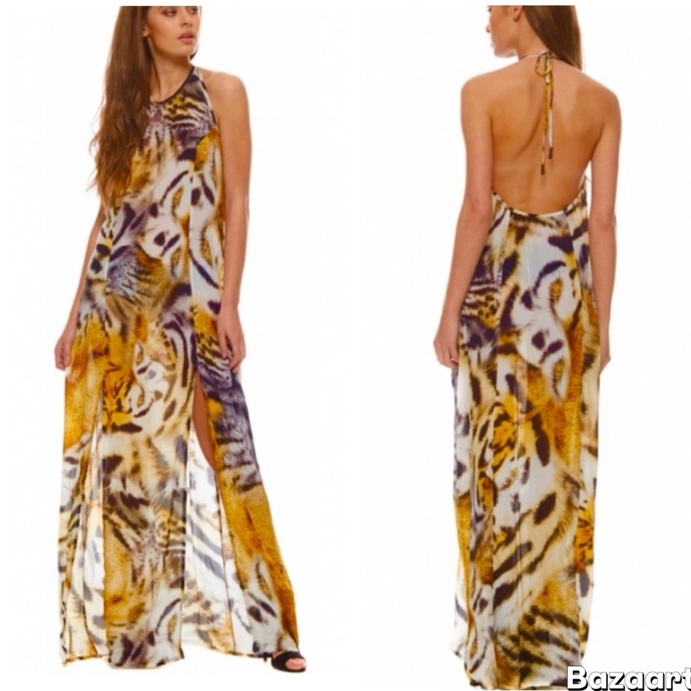 SHAHIDA PARIDES Safari Halter Neck Split Leg Dress